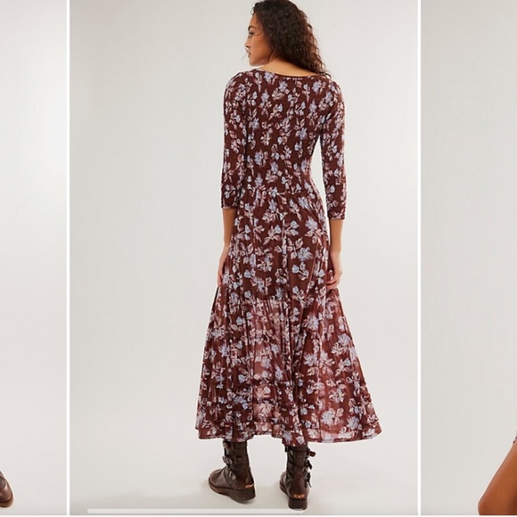 Free People Starlit Nights MIDI Dress Smocked Sheer Slip Floral Medium Med M FP - Picture 6 of 8